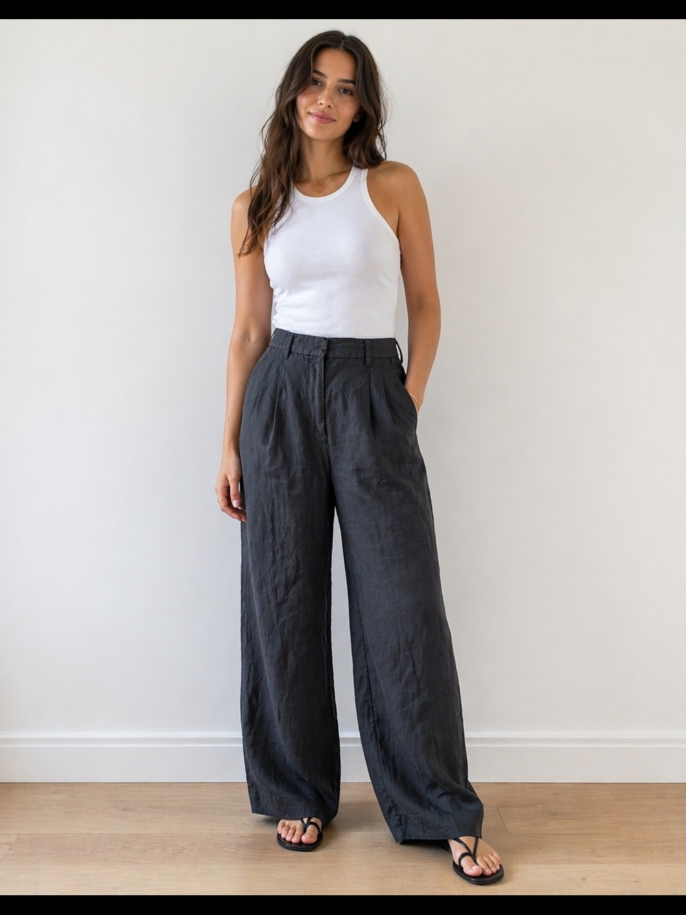 Aritzia Wilfred Black Wide-Leg High-Rise Linen-Blend Pants - Picture 1 of 9
